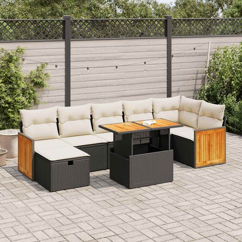 5 Piece Garden Sofa Set with Cushions Black Poly Rattan