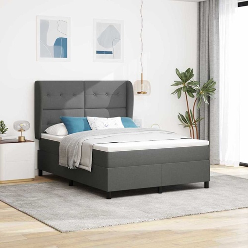 Box Spring Bed Dark Grey and White 137 x 190 cm Fabric