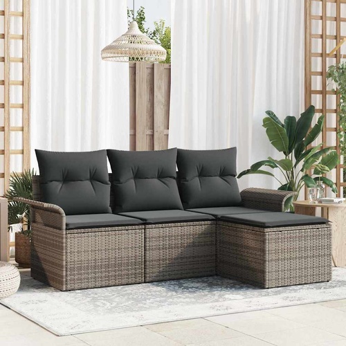 Sofa Set with Cushion 4 pcs Grey Poly Rattan
