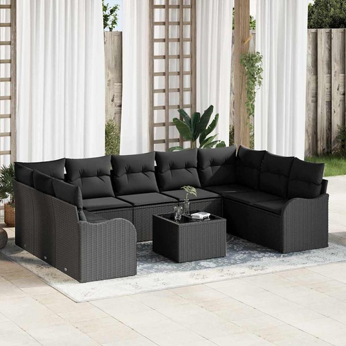 Garden Sofa Set with Cushion 10 pcs Black Poly rattan
