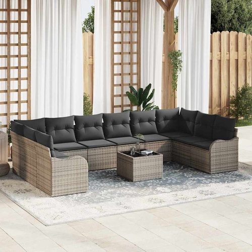 Garden Sofa Set with Cushion 11 pcs Grey Poly rattan