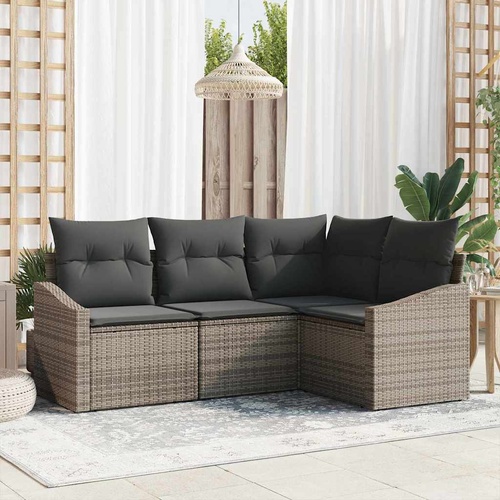 Sofa Set with Cushion 4 pcs Grey Poly Rattan
