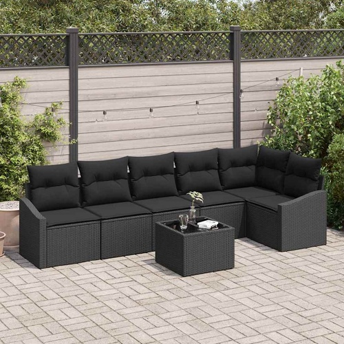 Garden Sofa Set 7 pcs Black Poly rattan