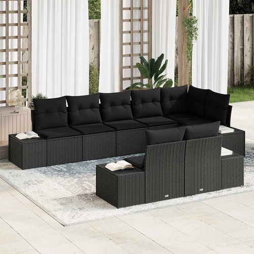 Garden Sofa Set with Cushion 8 pcs Black Poly Rattan