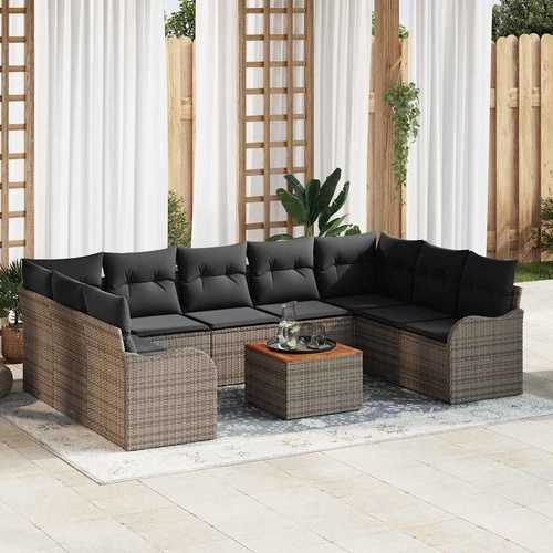 Garden Sofa Set with Cushion 10 pcs Grey Poly Rattan
