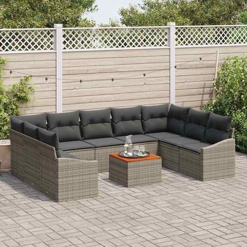 Garden Sofa Set with Cushion 10 pcs Grey Poly rattan