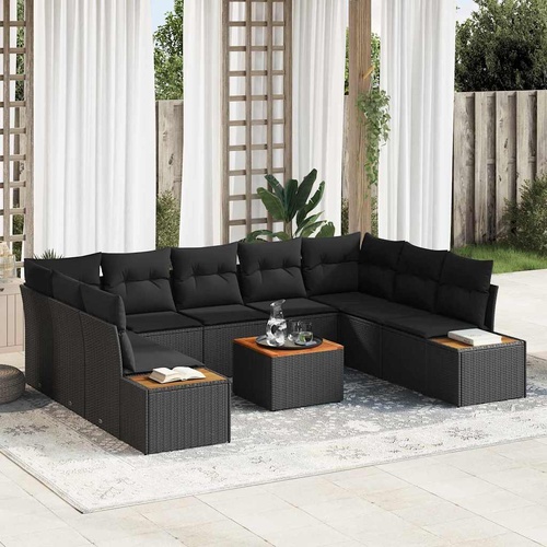Garden Sofa Set with Cushion 10 pcs Black Poly rattan