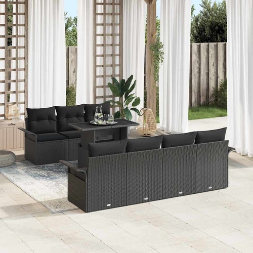 Garden Sofa Set with Cushion 8 pcs Black Poly rattan