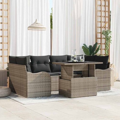 Garden Sofa Set with Cushion 7 pcs Grey Poly rattan