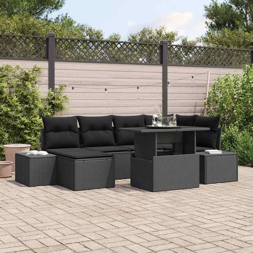 Garden Sofa Set 7 pcs Black Poly rattan, powder-coated steel