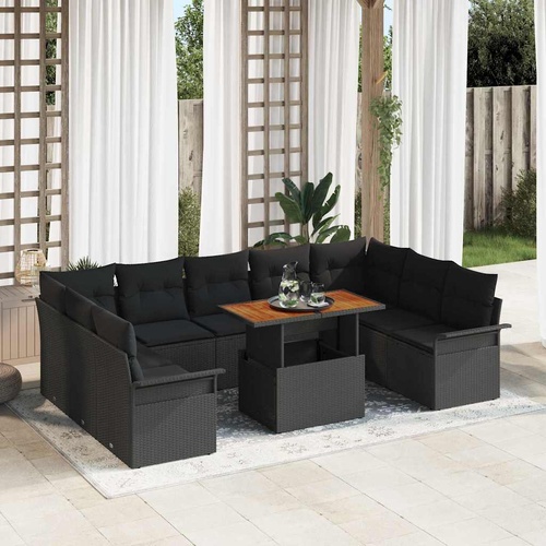 Garden Sofa Set with Cushion 10 pcs Black 100 x 55 x 73 cm