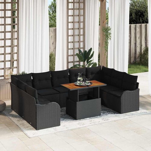 Garden Sofa Set with Cushion 10 pcs Black 100 x 55 x 73 cm