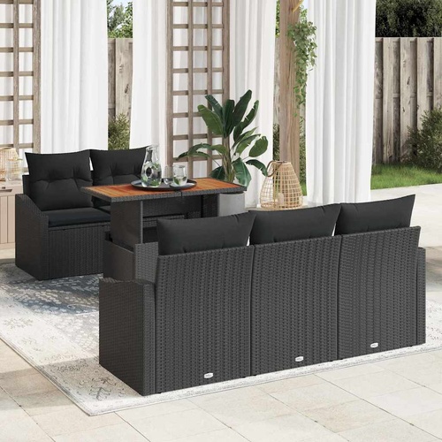 Garden Dining Set with Cushion 6 pcs Black and Brown