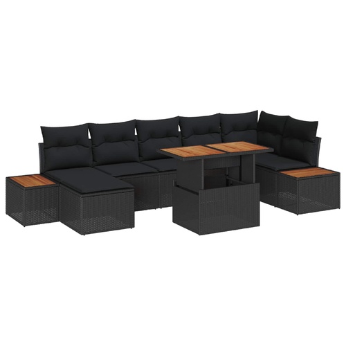 Garden Dining Set with Cushion 8 pcs Black and Brown