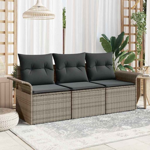 Garden Sofa Set with Cushion 3 pcs Grey Poly rattan