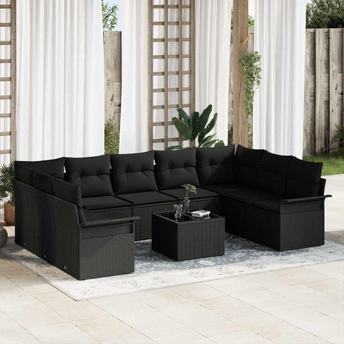 Garden Sofa Set with Storage 10 pcs Beige Poly Rattan