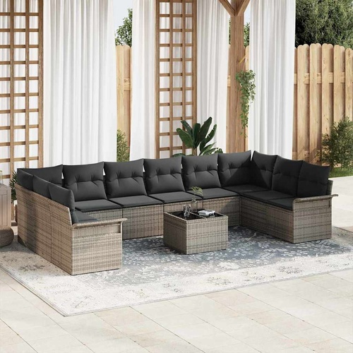 Garden Sofa Set with Cushion 11 pcs Black Poly rattan