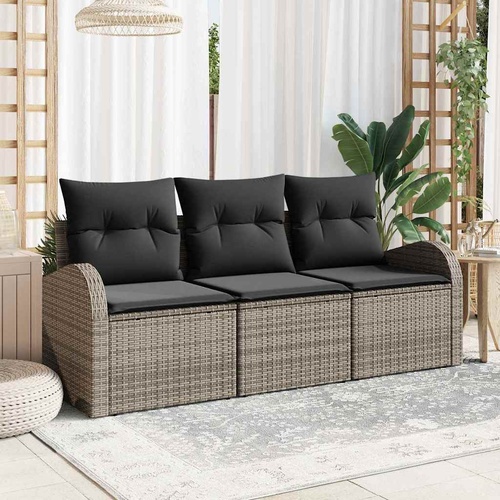 Garden Sofa Set with Storage 3 pcs Grey Poly rattan