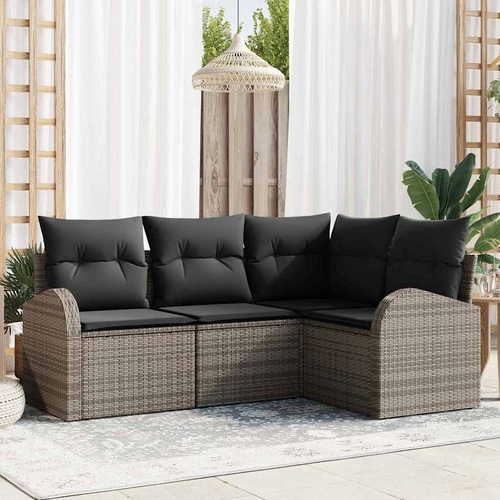 Garden Sofa Set with Cushion 4 pcs Grey Poly Rattan