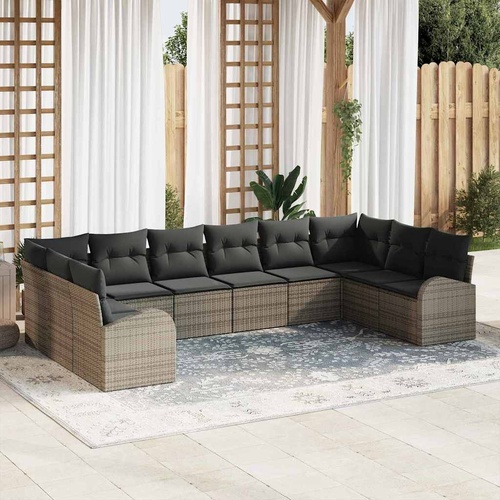 Garden Sofa Set 10 pcs Grey Poly Rattan, Powder-Coated Steel