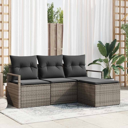 Sofa Set with Cushion with Storage 4 pcs Grey Poly Rattan