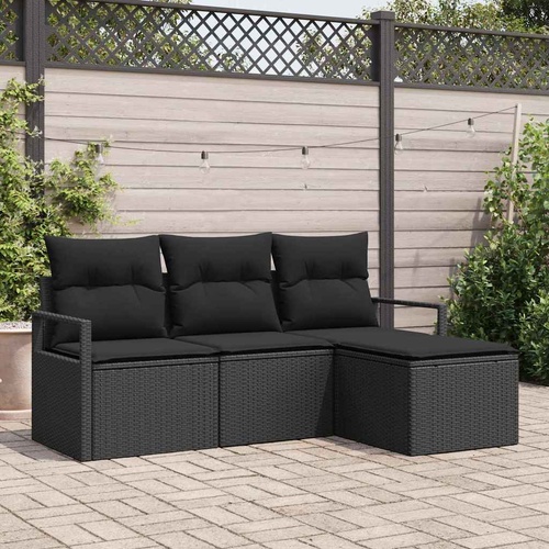 Sofa Set with Cushion with Storage 4 pcs Black Poly Rattan