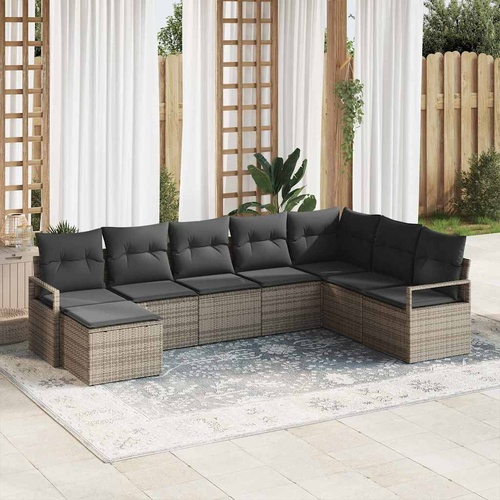 Garden Sofa Set 8 pcs Grey Poly Rattan, Powder-Coated Steel