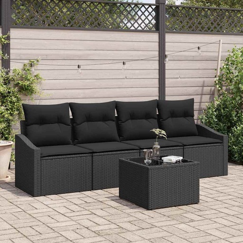 Garden Sofa Set with Cushion Manual 5 pcs Black 55 x 55 x 37 cm