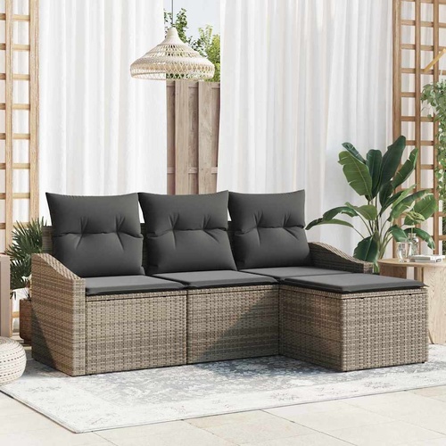 Sofa Set with Cushion with Storage 4 pcs Grey Poly Rattan