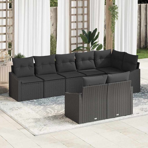Garden Dining Set 8 pcs Black Poly Rattan, Powder-Coated Steel