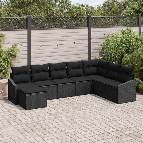Garden Dining Set 8 pcs Black Poly Rattan, Powder-Coated Steel