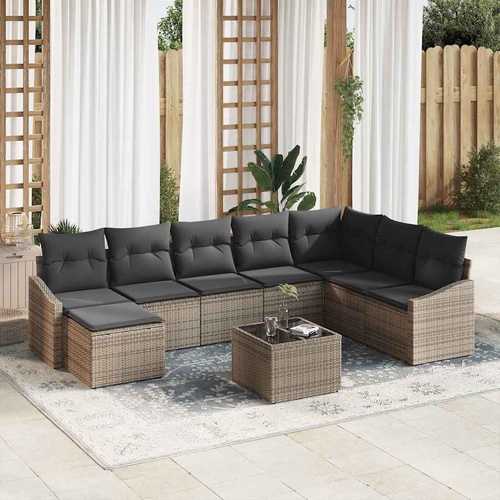 Garden Dining Set with Cushion with Storage 9 pcs Light Grey