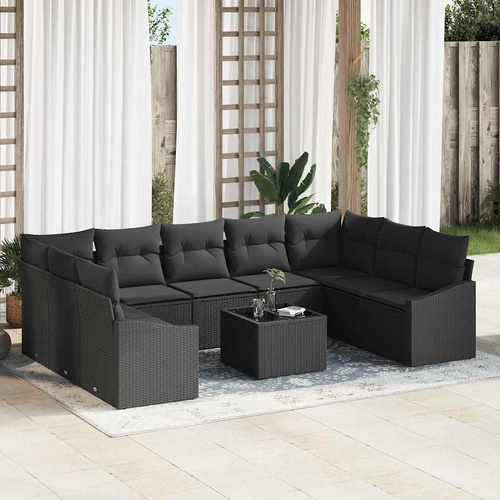 Garden Dining Set with Cushion with Storage 10 pcs Black