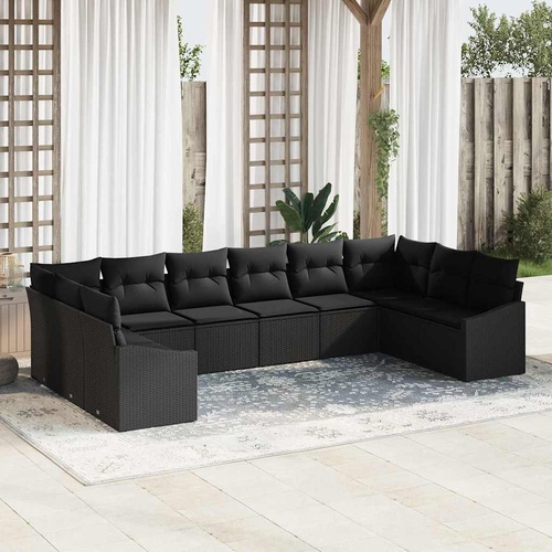 Garden Dining Set with Cushion with Storage 10 pcs Black