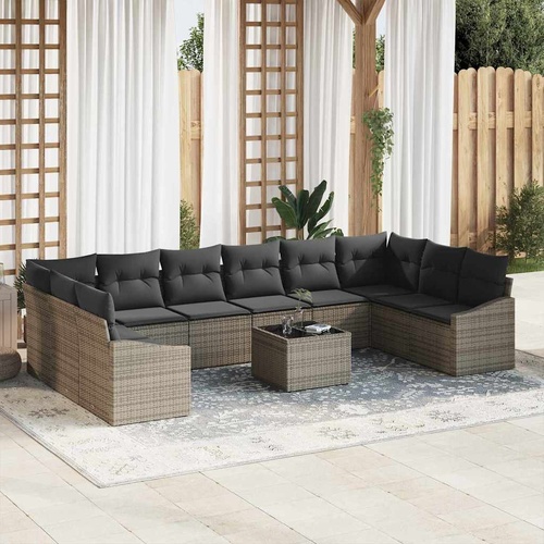 Garden Dining Set with Cushion with Storage 11 pcs Light Grey