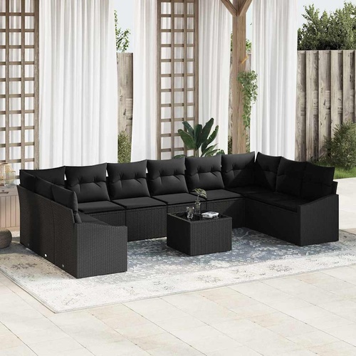 Garden Dining Set with Cushion with Storage 11 pcs Black