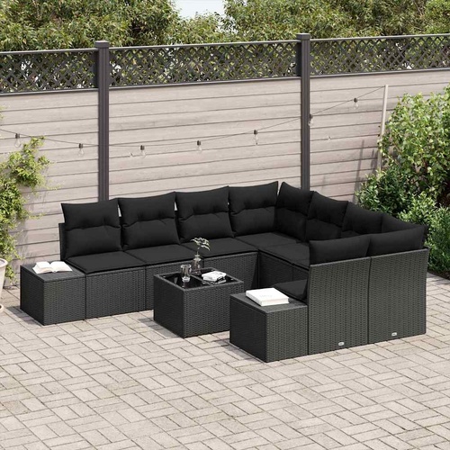 Garden Sofa Set with Cushion Manual 9 pcs Black 55 x 55 x 37 cm
