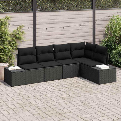 Garden Sofa Set 5 pcs Black Poly Rattan, Powder-Coated Steel