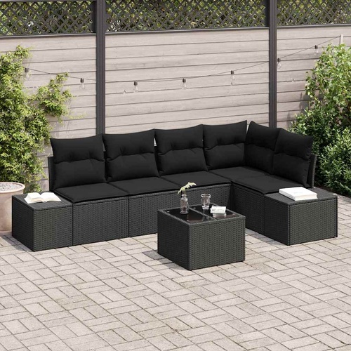 Garden Sofa Set 6 pcs Black Poly Rattan, Powder-Coated Steel