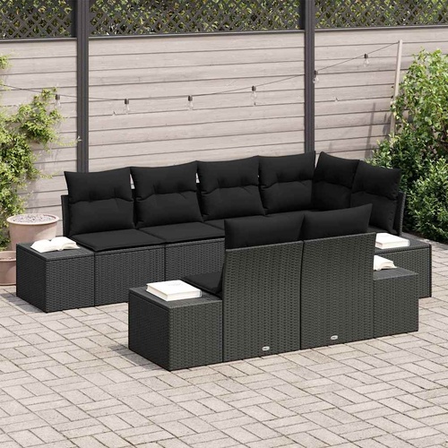 Garden Sofa Set 7 pcs Black Poly Rattan, Powder-Coated Steel