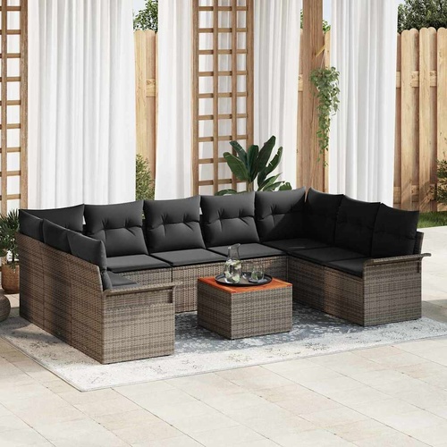 Garden Sofa Set with Storage 10 pcs Grey Poly Rattan