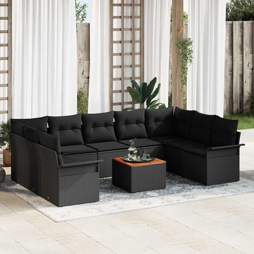 Garden Sofa Set with Storage 10 pcs Black Poly Rattan