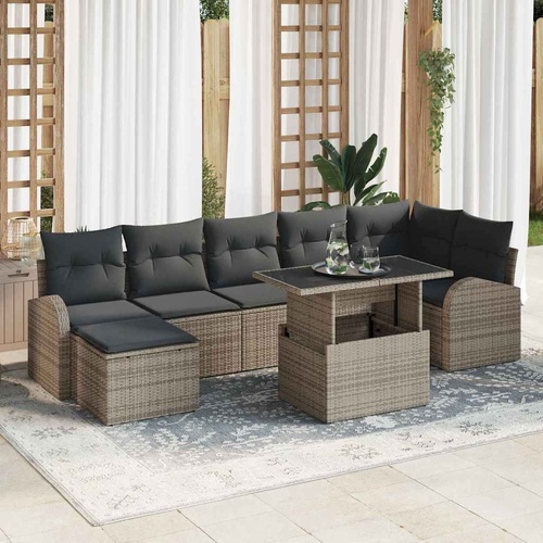 Garden Sofa Set with Storage 8 pcs Grey Poly rattan