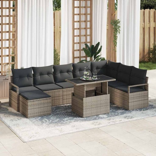 Garden Sofa Set with Storage 9 pcs Grey Poly rattan