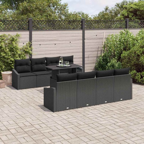 Garden Sofa Set with Storage 9 pcs Black Poly rattan