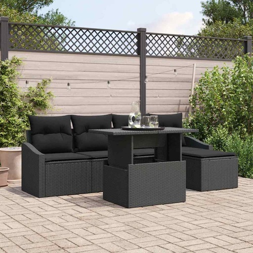 Garden Sofa Set 6 pcs Black Poly Rattan, Powder-Coated Steel