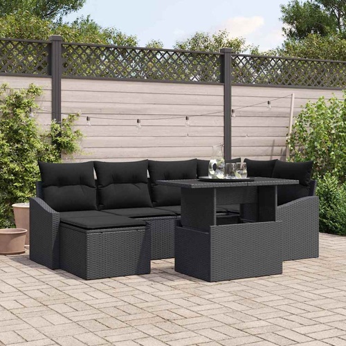 Garden Sofa Set 7 pcs Black Poly Rattan, Powder-Coated Steel
