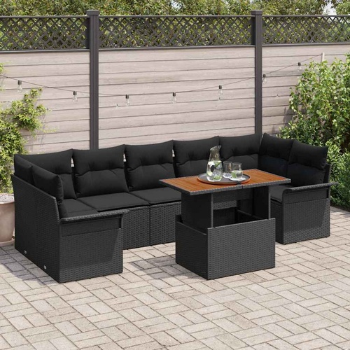 Garden Sofa Set with Storage 8 pcs Black Poly rattan