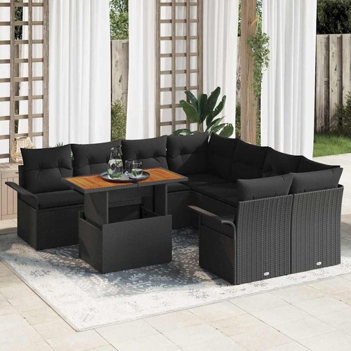 Garden Sofa Set with Storage 9 pcs Black Poly rattan