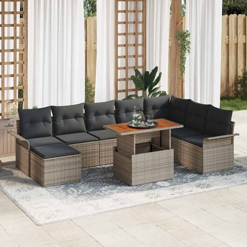 Garden Sofa Set with Storage 9 pcs Grey Poly rattan